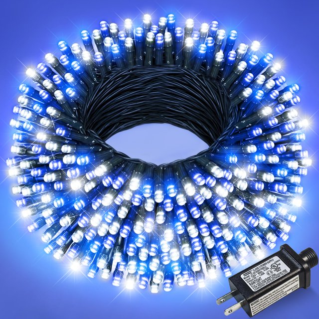 Cadena de luces Nielfoi, 30 m, 300 LED, azul y blanco, 8 modos