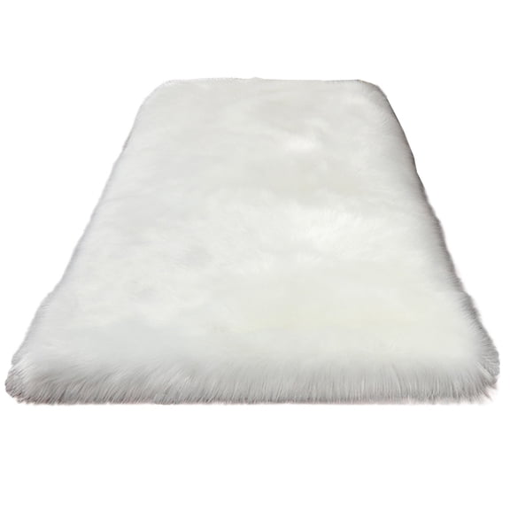Soft Plush White Fur Area Rug 2 x 4ft Shaggy Fluffy Rugs Rectangular Carpet Floor Mat for Bedroom Living Room Nursery Modern Decor