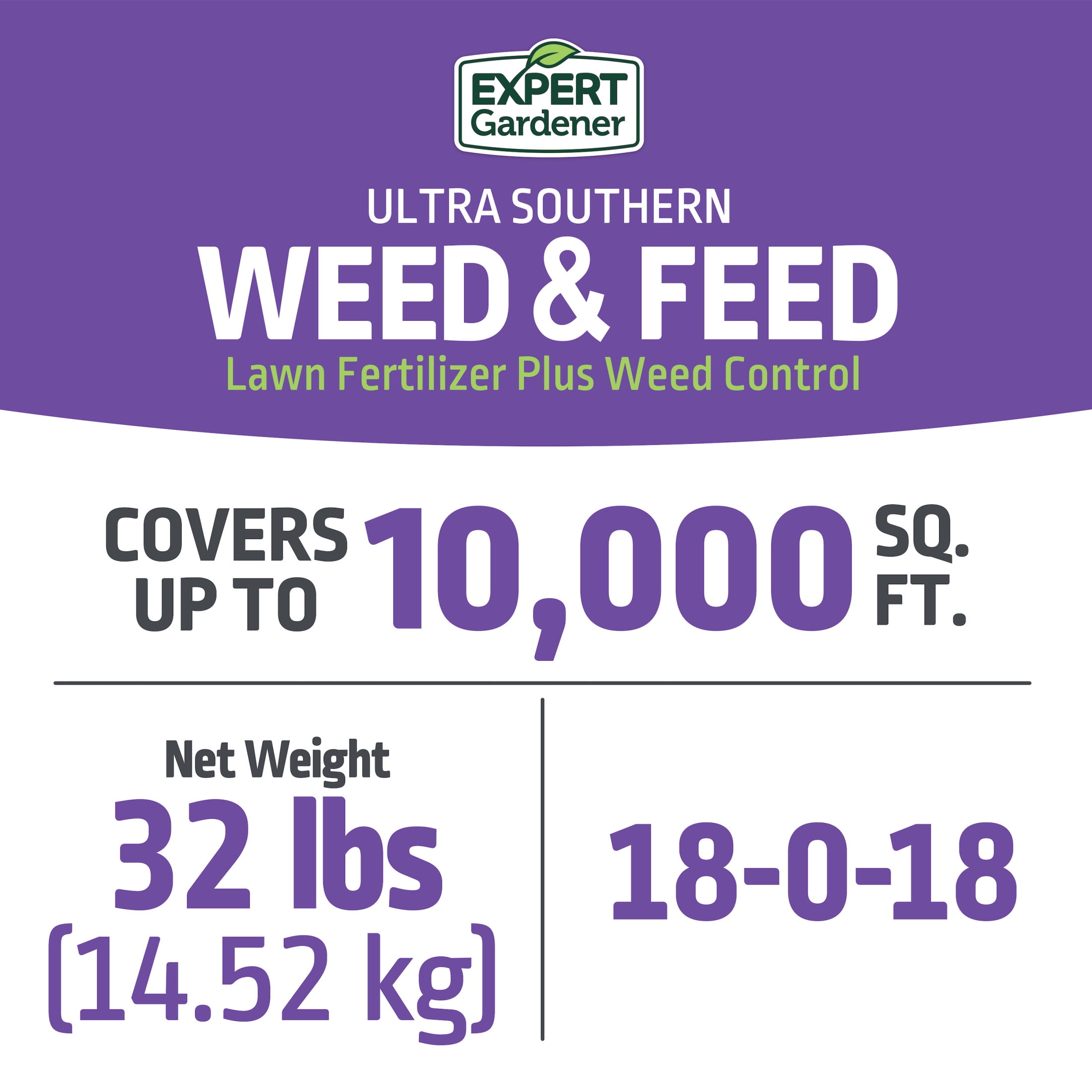 Expert Gardener Ultra Southern Lawn Fertilizer & Weed Control, 32 lb.- Covers 10,000 Sq. ft.