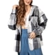 thumbnail image 3 of Txlixc Chaqueta a cuadros para mujeres, chaqueta de botón con capucha de manga larga, chaqueta de calle casual Txlixc moda, 3 of 7