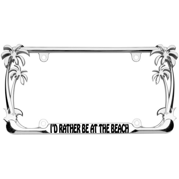 I'd Rather Be at The Beach Style Palm Tree Heavy Duty Metal License Plate Frame Auto License Plate Frame/Car Accessories