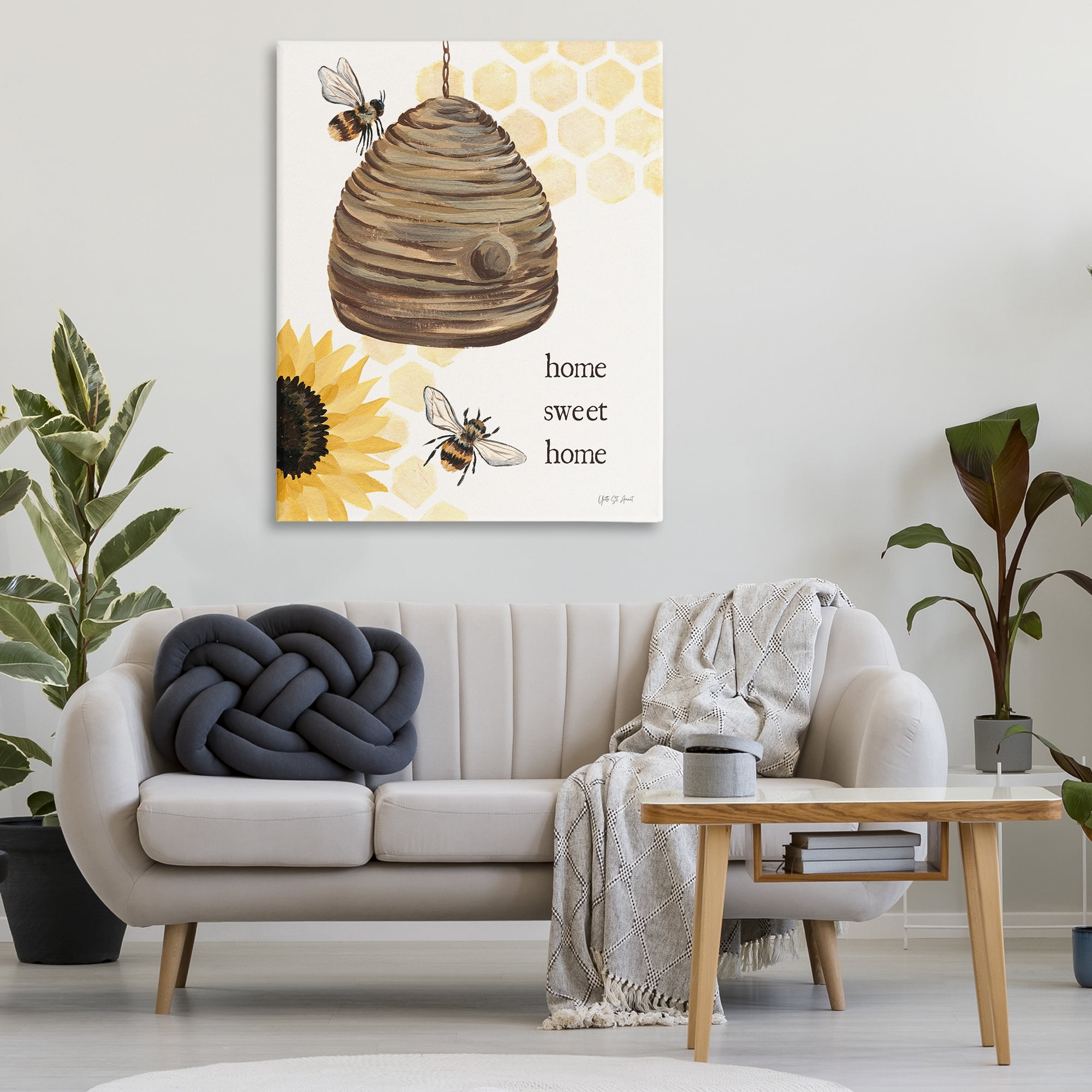 Stupell Industries Sweet Home on Honeycomb Botanical & Floral Painting Gallery Wrapped Canvas Art Print Wall Art, 36 x 48