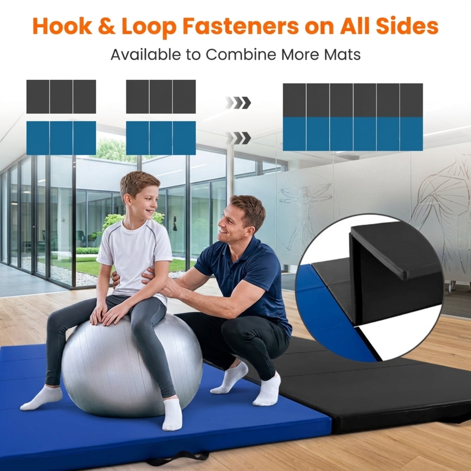 Airfind 4 Panel Folding Exercise Mat with Carrying Handles and Thick Foam for Home Gym Gymnastics Yoga and Tumbling Workouts, Black