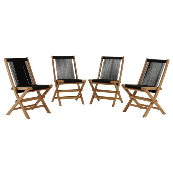 Folding Dining Side Chair, Set of 4, Black, Teak Wood, Outdoor Patio Balcony Cafe Bistro Garden Hospitality Restaurant, Modern Contemporary, HB37067