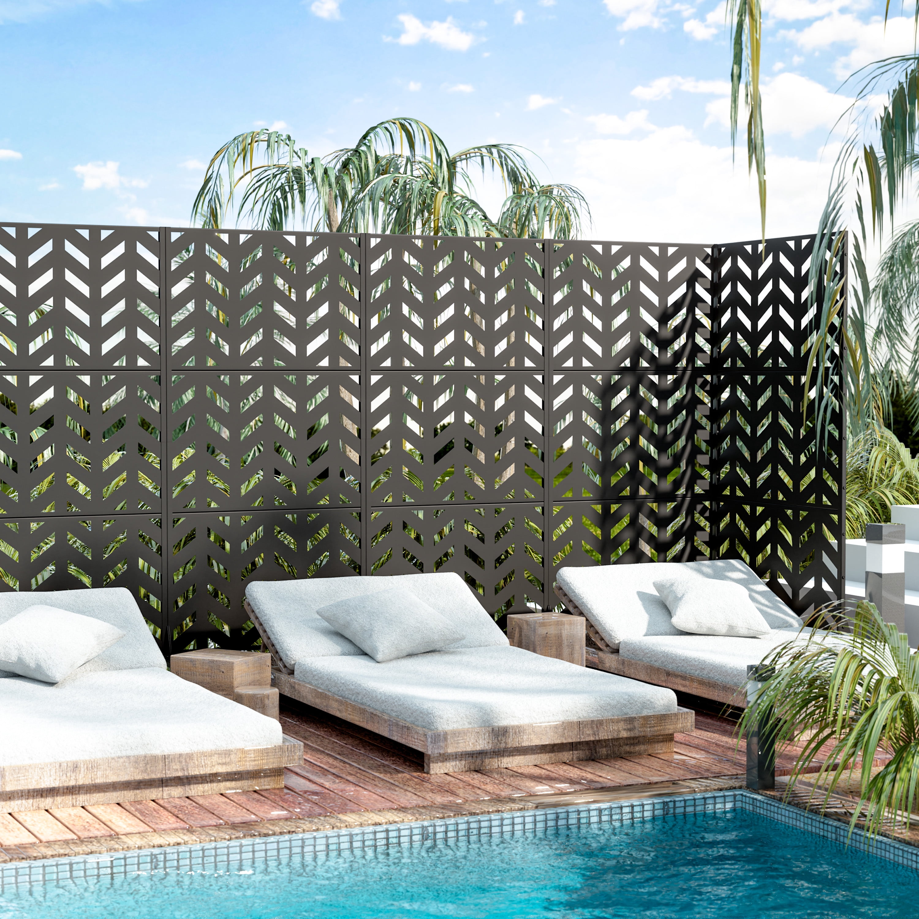 MAYEERTY 72×35" Outdoor Black Metal Privacy Panel Screen for Backyard & Garden, Fishbone Pattern