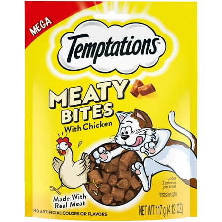 UPC: 0023100141800 | TEMPTATIONS Meaty Bites  Soft and Savory Cat Treats  Chicken Flavor  4.12 oz. Pouch