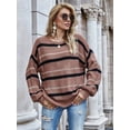 thumbnail image 3 of Women Knit Sweaters Color Block Striped Pullover Long Sleeve Scoop Neck Sweater, Brown, Small, 3 of 7