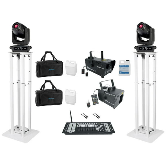 (2) American DJ Hydro Spot 1 LED Wireless DMX Moving Head Lights Control Stands