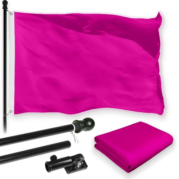 G128 Combo Pack: 5 Ft Tangle Free Aluminum Spinning Flagpole (Black) & Solid Magenta Color Flag 2.5x4 Ft, LiteWeave Pro Series Printed 150D Polyester | Pole with Flag Included