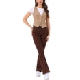 thumbnail image 2 of Chaleco de mezclilla sin mangas para mujer INSPIRE CHIC, con cuello en V y botones, casual, talla S, color caqui, 2 of 6