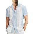 thumbnail image 2 of kamemir Men's Vintage Bowling Shirt Short Sleeve Button Down Summer Cuba Beach Shirts(Light Blue,S), 2 of 5