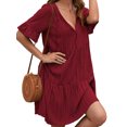 thumbnail image 4 of Txlixc Vestido suelto de manga corta para mujer con versión de línea A, ropa de verano con cuello en V de color sólido de estilo simple Txlixc Estilo de ocio, 4 of 6