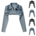 thumbnail image 5 of Gpaecead Women's Cropped Denim Jacket - Distressed Light Wash Short Casual Top Black, 5 of 5
