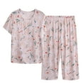 thumbnail image 2 of Njoeus Women's Summer Casual 2 Piece Pajama Sets, Floral Lounge Sleepwear Women Pjs Sets Tops and Capris Pants XL-5XL Plus Size （Imitation Cotton Linen）, 2 of 3