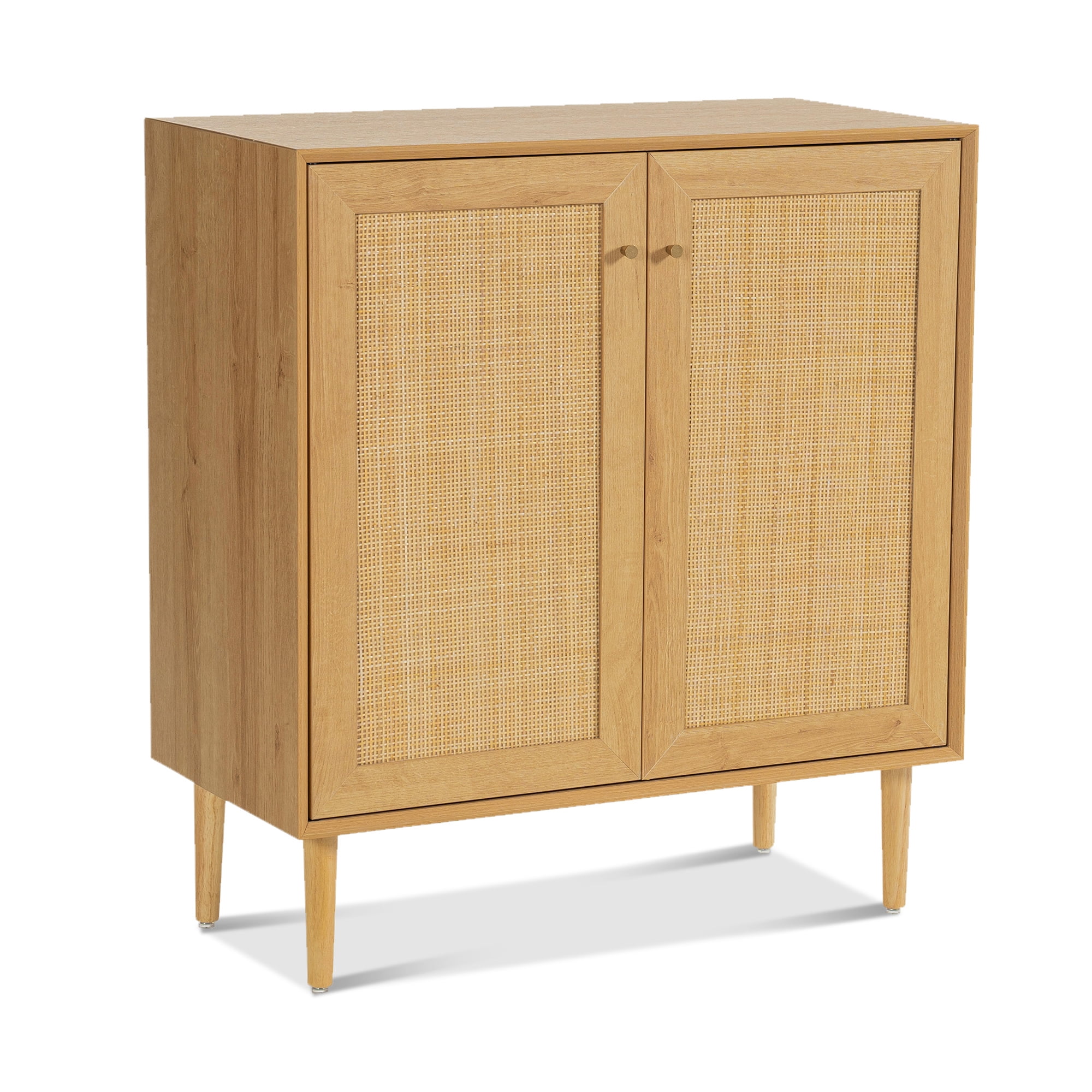 EYYTHUNG Accent Storage Cabinet with Rattan Doors, Small Sideboard Boho Buffet Kitchen Bar Cabinet, Natural Oak