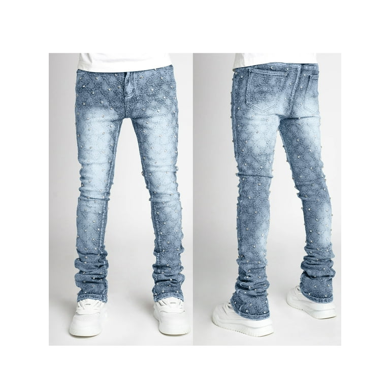 KelaJuan Men's Summer Skinny Jeans Fashion Rhinestone