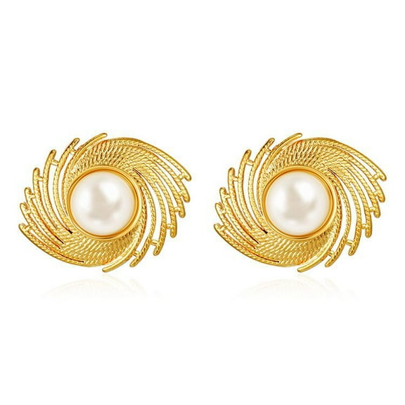 Celvieroot Twisted Spiral Pearl Stud Earrings for Women Fashion Gold Swirls Statement Earrings Silver Beaded Earrings Wedding Bridal Jewelry