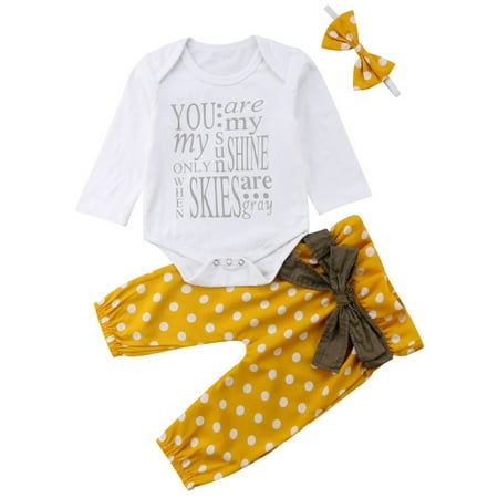 

Summer Newborn Baby Girls Casual Outfits Short Sleeve Romper+Pants+Headband