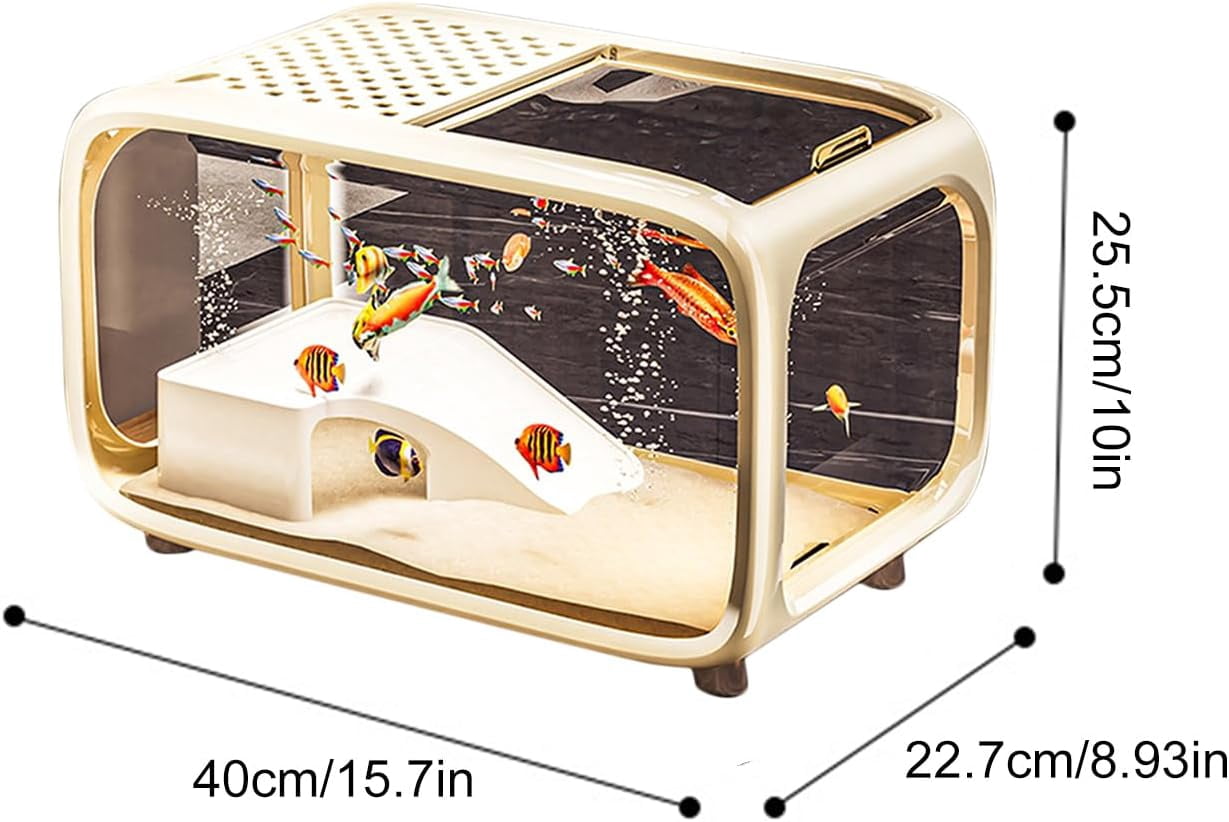 ShadeMart Beige Transparent Fish Tank, Mini Shatter-Resistant Acrylic Aquarium for Betta and Small Fish