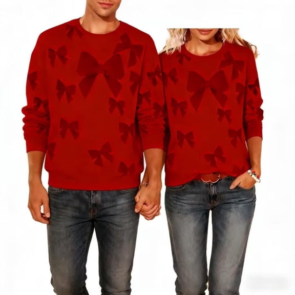 Erwazi Valentine's Day Sweatshirt Matching Style for Couples Print Long Sleeve Crewneck Pullover Tops