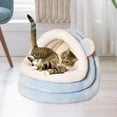 thumbnail image 3 of Linda cama para gatos para interior, nido para gatos, cómoda base antideslizante, cama para cachorros lavable y cálido, cueva para perros para conejos Azul, 3 of 7