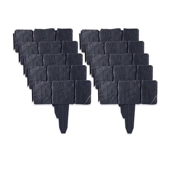 SELIVO Imitation Stone Garden Fence,Grey Cobbled Effect Plastic Garden Edging Border,Flexible Interlocking No Dig Landscape Edging Border for Flower Bed,Lawn,Path,Yard Outdoor Decor (20,Black)