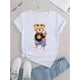 thumbnail image 2 of Camiseta de verano para mujer manga corta, cómoda, para vacaciones y oficinaWomen'S Casual Crew Neck T-Shirt with Cartoon Bear Print, Polyester Blend, Medium Stretch, Knit Fabric, Animal Pattern, Sh, 2 of 7