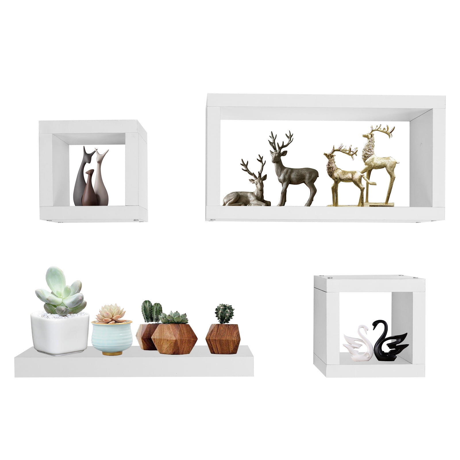 WALFRONT Wall Floating Cube Shelf White Storage Display Rack Unit Shelf for Home Living Room