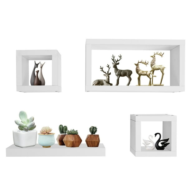WALFRONT Wall Floating Cube Shelf White Storage Display Rack Unit Shelf for Home Living Room