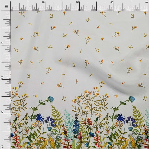 oneOone Silk Tabby Fabric Leaves & Flower Panel Printed Fabric 1 Yard 42 Inch Wide