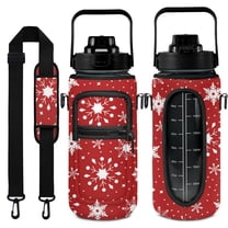 Xams Snowflake 64 Oz Half Gallon Water Bottle with Sleeve - BPA Free Leakproof Sport Large Plastic Water Bottle with Straw & Time Marker & Insulated Neoprene Holder Carrier Bag Gift for Women Men