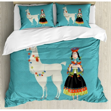 Llama Queen Size Duvet Cover Set Peruvian Woman Knitting With A Llama Queen Size Duvet Cover Set Peruvian Woman Knitting With A White Alpaca Wred
