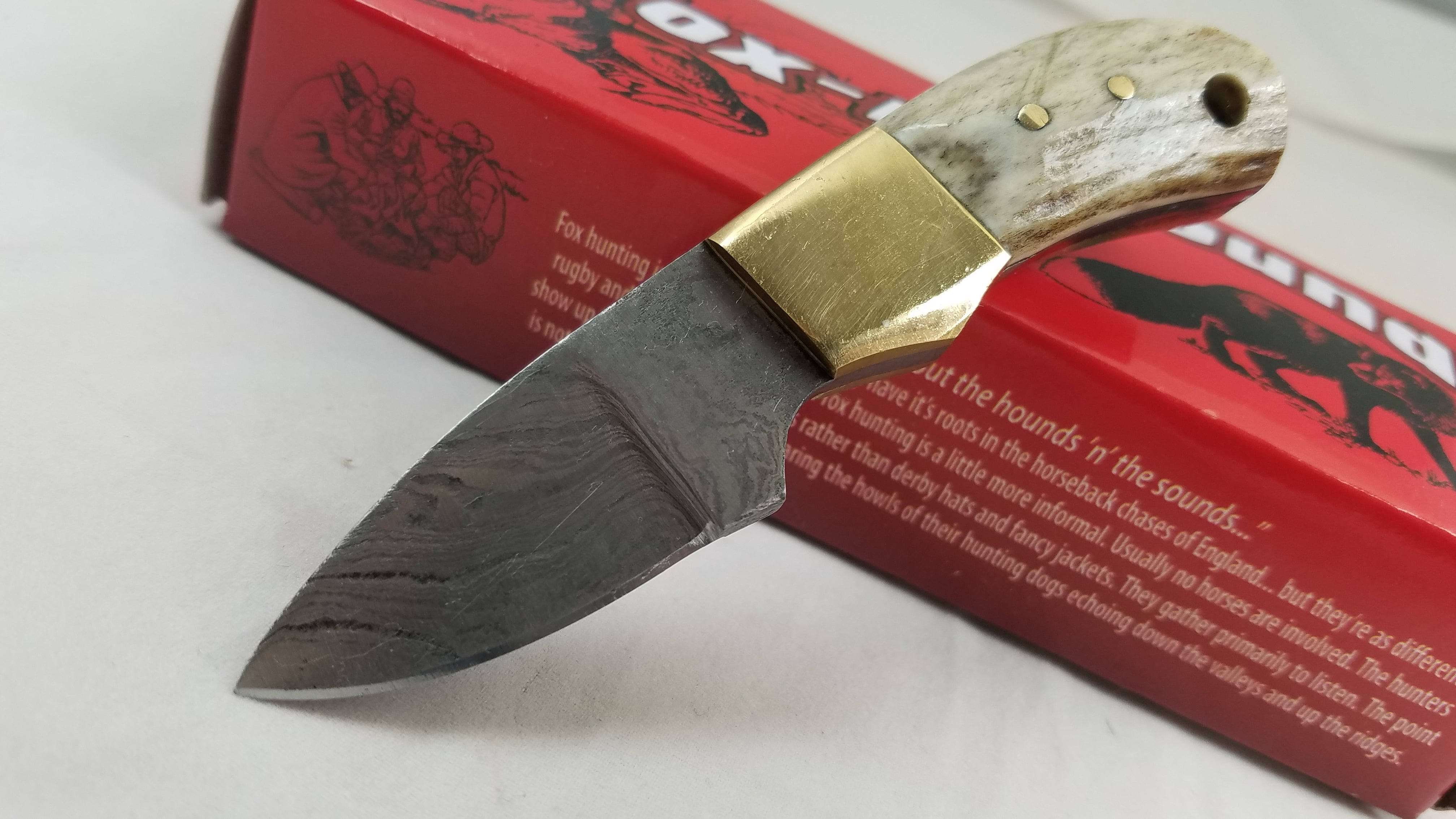 Fox-N-Hound # 22 /FH121 Mini Skinner Damascus Hunting Fixed Blade Knife + Sheath