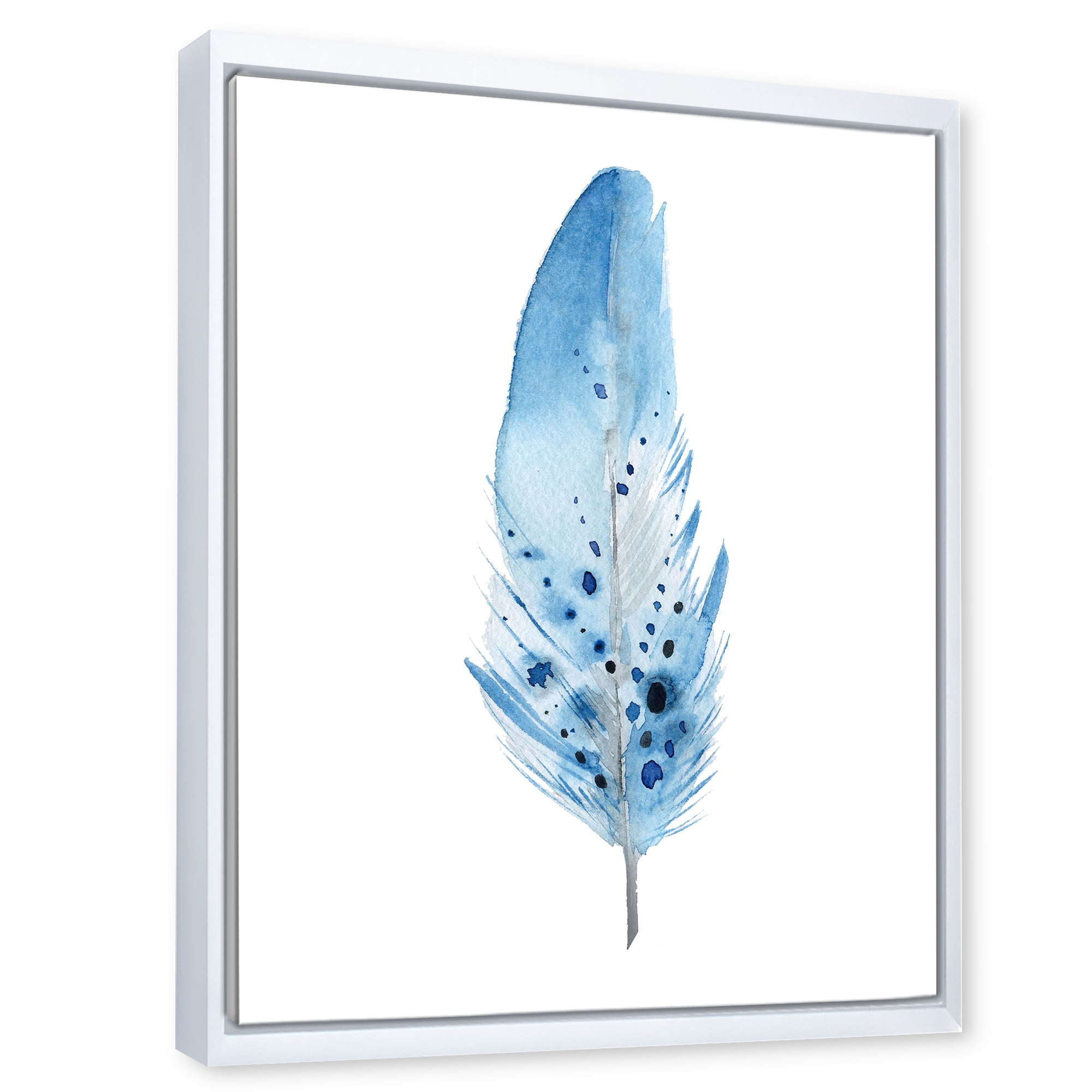 Designart 'Abstract Blue Boho Feathers' Bohemian & Eclectic Framed Canvas Wall Art Print