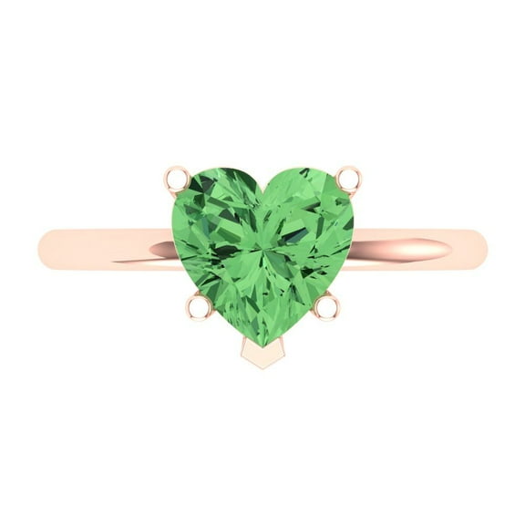 Solitaire Engagement Ring for Women - 2ct Simulated Green Diamond in 14K Rose Gold Promise Ring