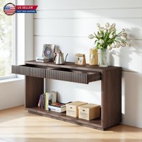 Hassch Contemporary Wood Console Table with 2 Storage Drawers, 59.8" Long Entryway/Sofa Table behind Couch, Easy Assembly, Walnut