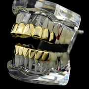 14k Gold Plated Grillz Set Eight Top Upper Teeth And 8 Bottom Eight Lower Plain Teeth Hip Hop Grills