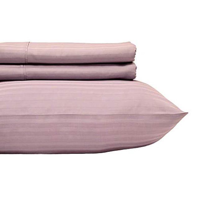 Royal's Striped Lilac 500-Thread-Count 5pc Split-King Bed Sheet Set 100-Percent Cotton, Sateen, Deep Pocket