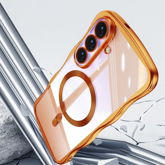 Allytechgroup for Samsung Galaxy S26 Case, Compatible with MagSafe Electroplate Stylish Wave Design Shockproof Cover, Orange