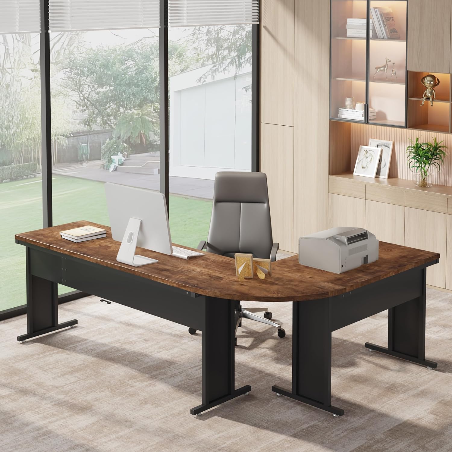 Tribesigns 83-Inch Large L Shaped Desk, Modern Reversible Executive Office Desk for Home Office (Brown)