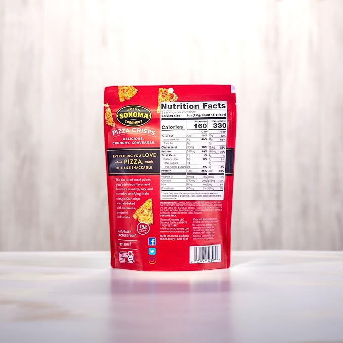 Sonoma Creamery Pizza Crisps, Pepperoni,| Savory Snack Cracker | High Protein | Low Carb | Gluten Free | Wheat Free |Keto Friendly, 2 oz (Pack of 12)