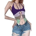 thumbnail image 5 of Franhais Women Vest Tops, Sleeveless Hanging Neck Patch Color Split Hem Backless Camisole Casual Party Street Summer Short Shirt, 5 of 9