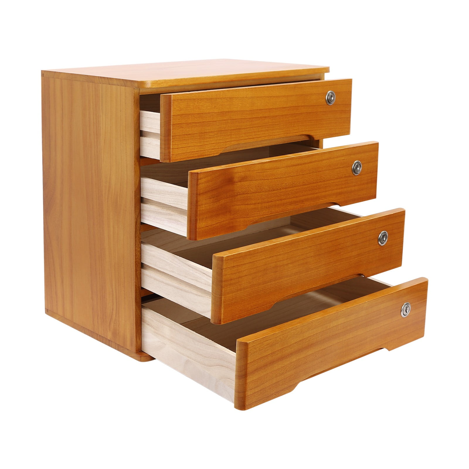 4 Tier Wooden Desktop Storage Box with Lockable Drawers, Office Supplies File Organizer, Art Storage Cabinets, Multipurpose Tool Box for Home Office(Wood Yellow)