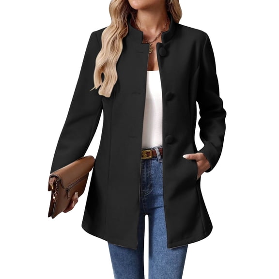 Women'S Winter Overcoat Mid-Long Long Sleeve Stand Collar Single Breasted Coat Outerwear