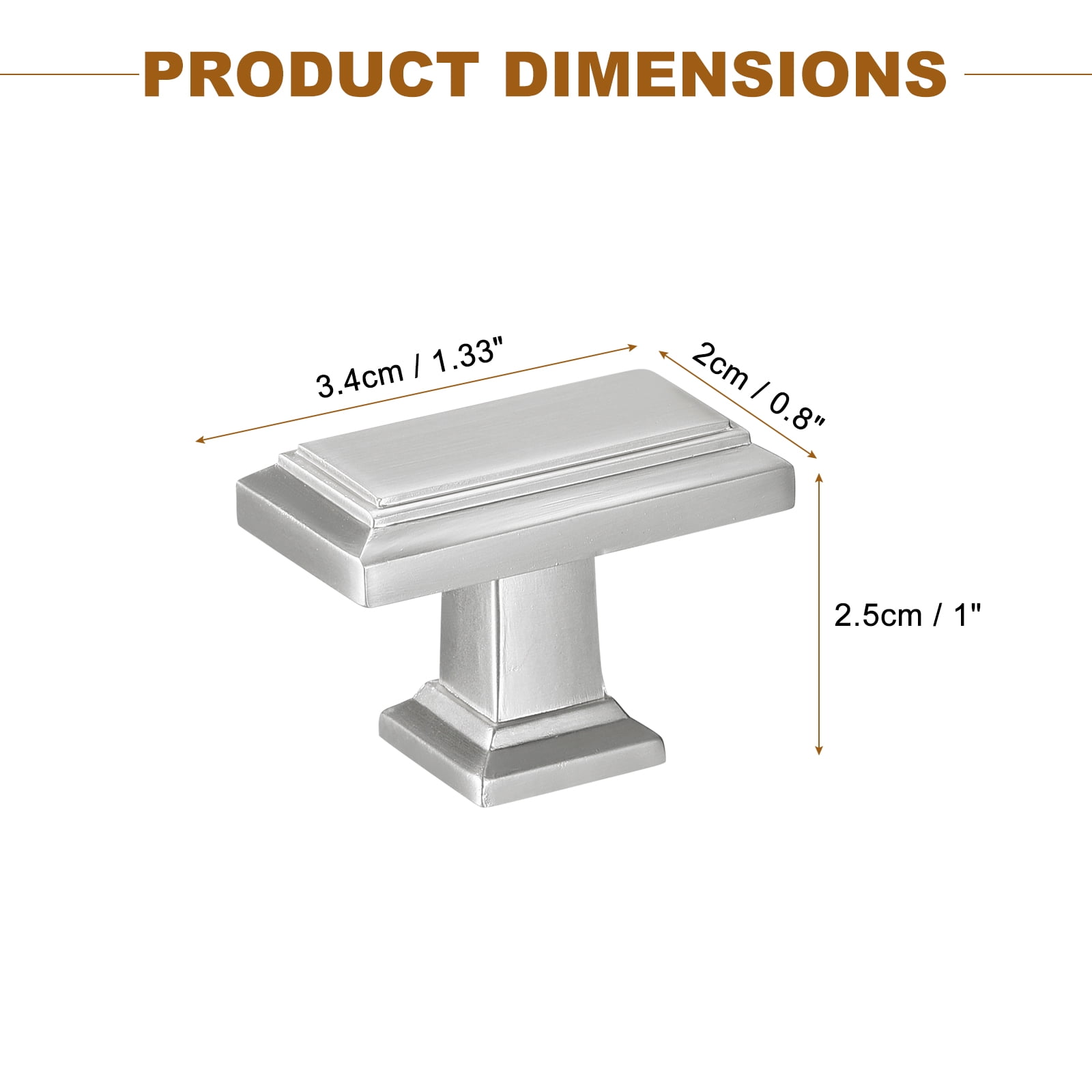 10 Pack Cabinet Knobs 1.37 Inch(35mm) Rectangle Cabinet Handles Dresser Knobs for Cupboard Silver