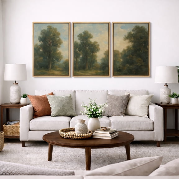 Framed Canvas Print Vintage Landscape Wall Art Set of 3 Rustic Modern Farmhouse Decorative for Living Room Bedroom - 16"x24"x3 NATURAL