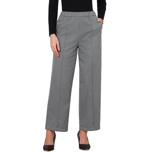 INSPIRE CHIC Work Pants for Women Elastic Waist Straight Business Casual Office Long Trousers with Pockets XS Black