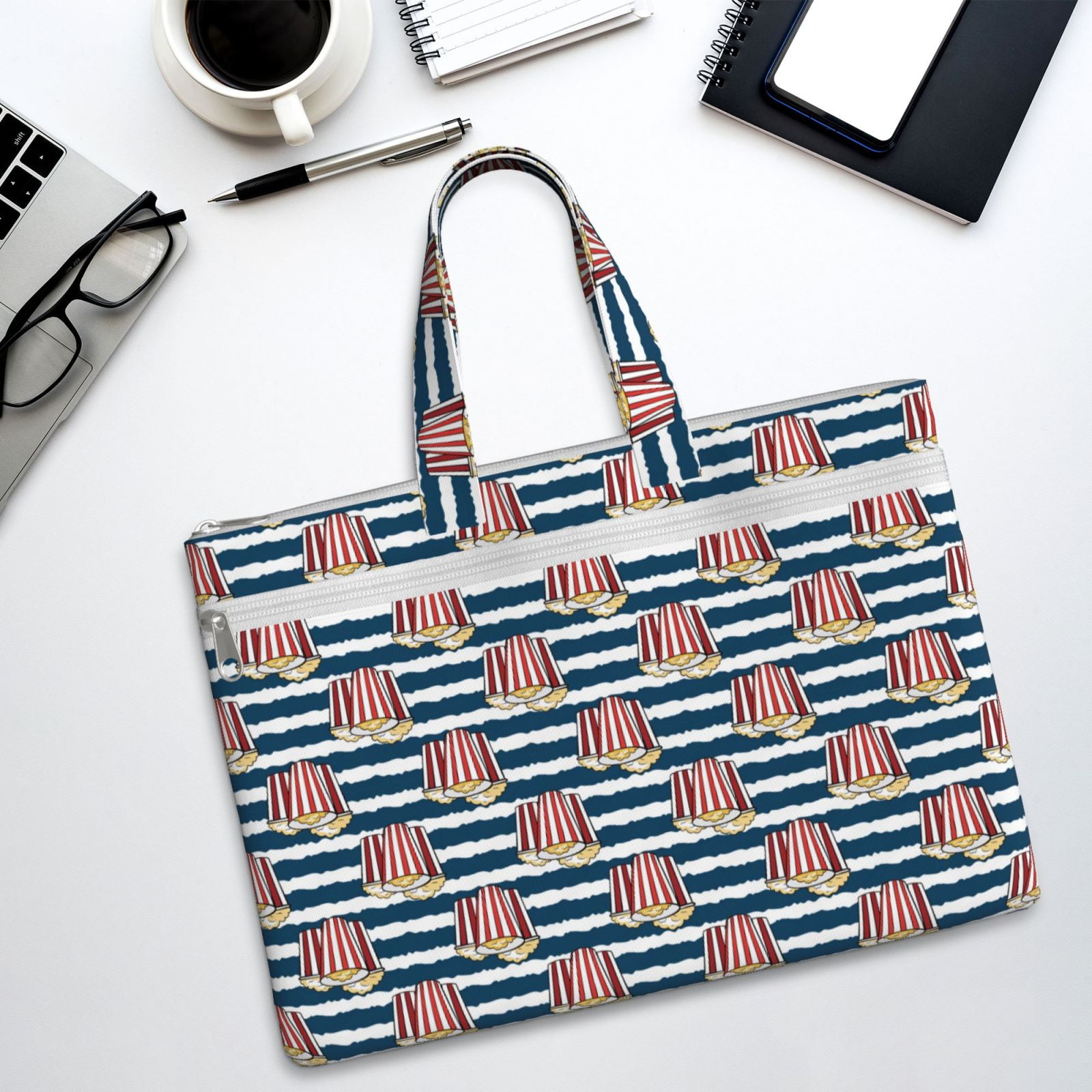 Kdxio Popcorn File Tote Document Bag Business Briefcase Bag Document Organizer Tote Briefcase for Letter A4 Files Business Teacher Office Bag