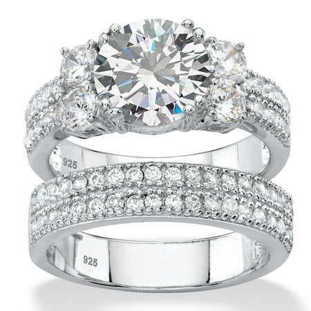 Platinum Wedding Jewelry Set Round Cubic Zirconia 2-Piece Wedding Ring Set 4.18 TCW in Platinum over Sterilng Silver ()