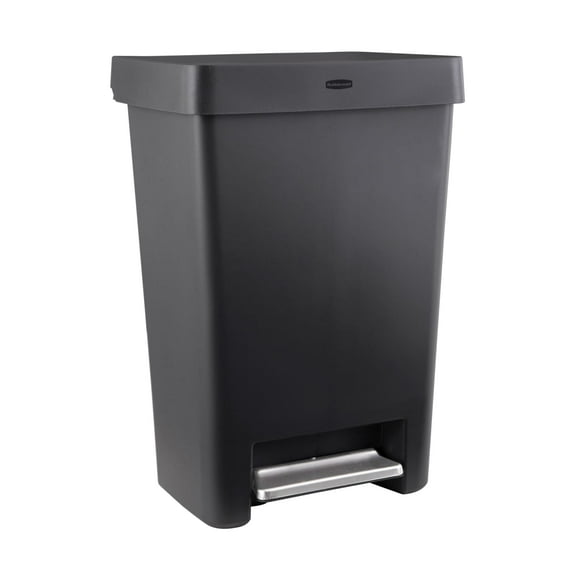 Rubbermaid  Kitchen Trash Can, 12.4 Gallon, Plastic, Rectangular, Step Lid, Garbage Bin, Charcoal